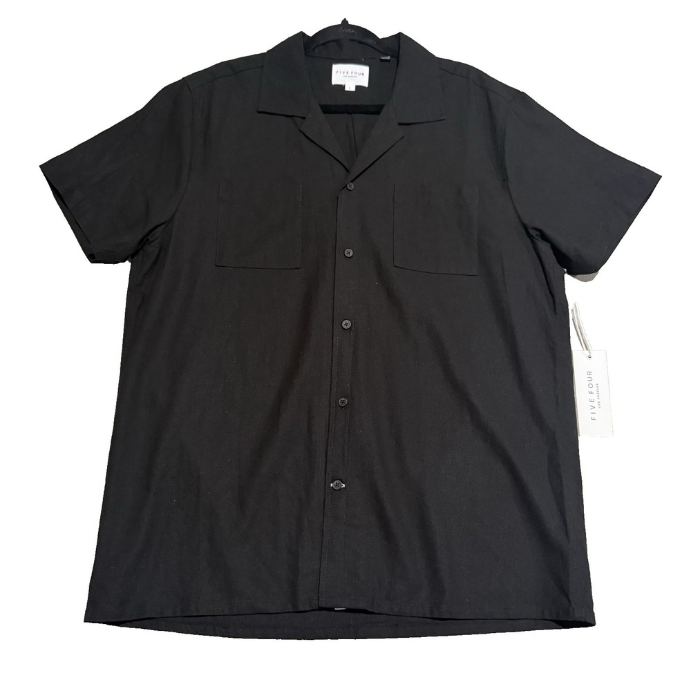 Five Four Clifford Linen Cotton Button Up Shirt Mens Size Large Black Minimalist